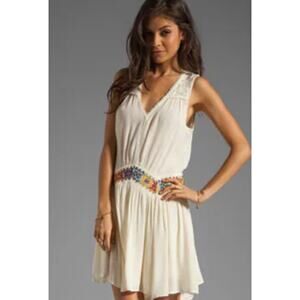 Free People Women’s Ivory boho Embroidered Waist Mini Dress Size small